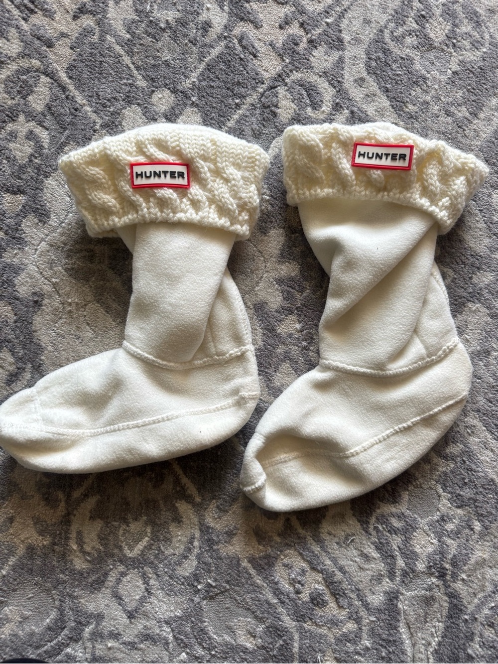 Kids Hunter Cream Knit-Cuff Boot Sock Liners with Branded Patch